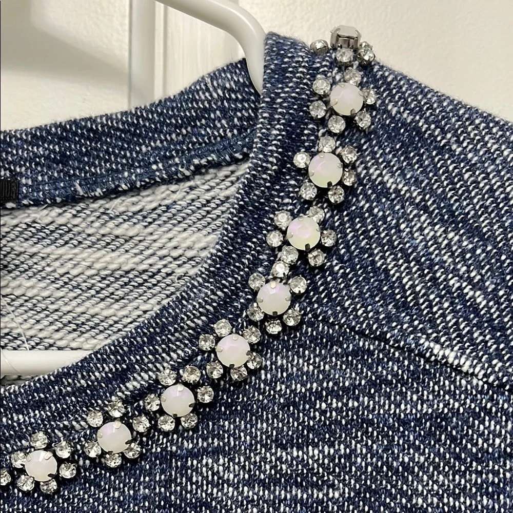 NWT J. Crew Blue and White Heathered Knit Sweater with Embellishments - Sz Small